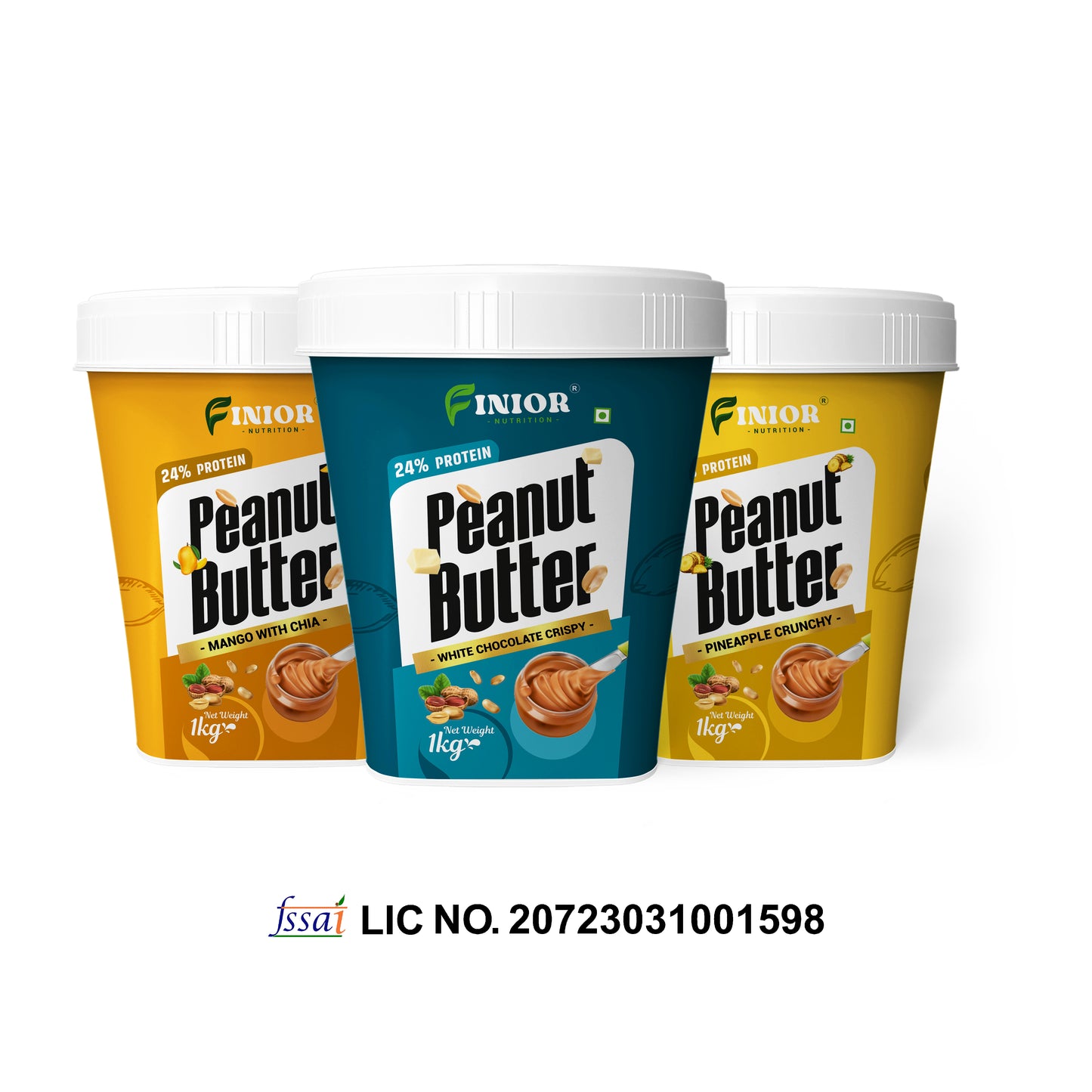 FINIOR High Protein Peanut Butter Combo (Mango Chia, Pineapple, White Chocolate) 1 kg each (Pack of 3)