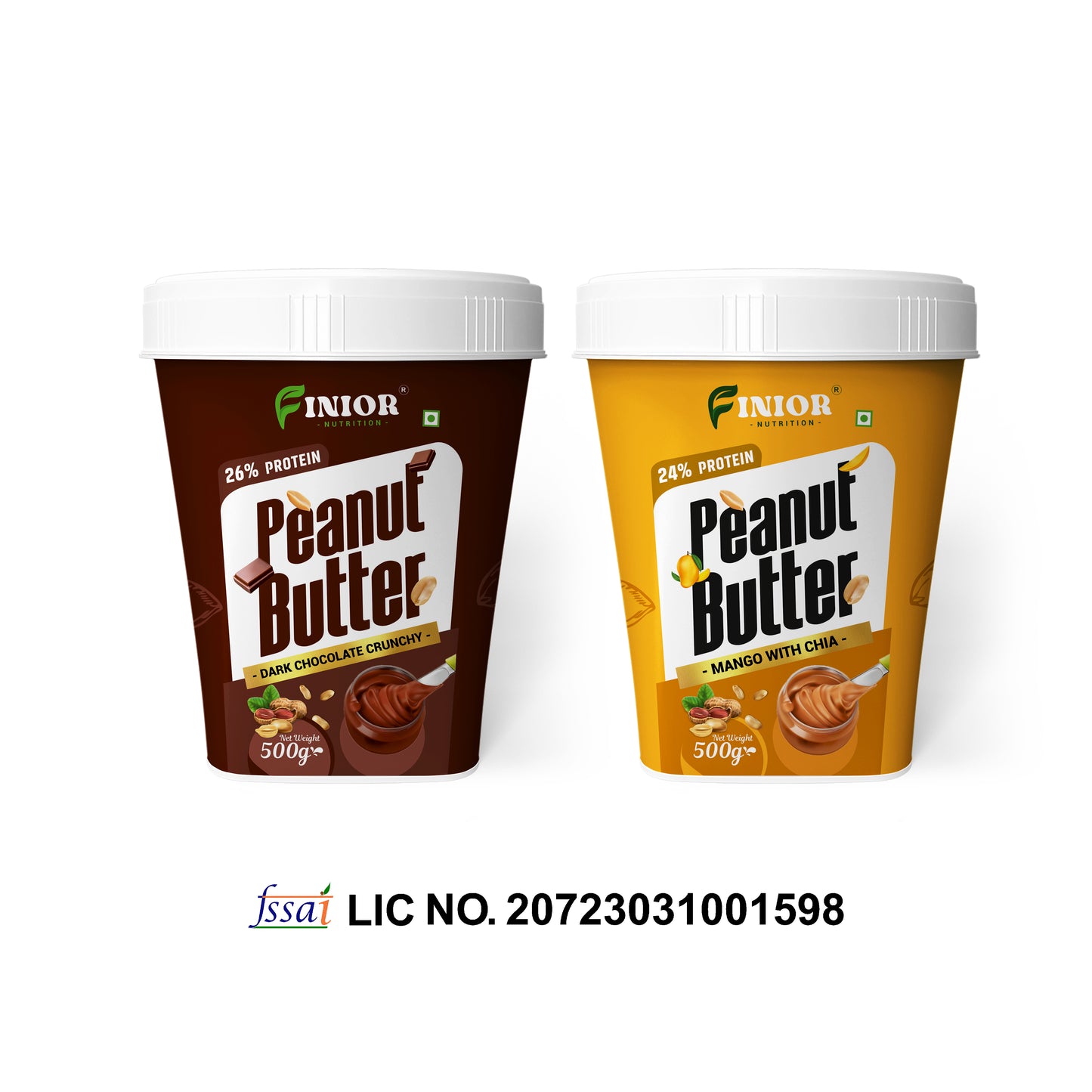 FINIOR High Protein Peanut Butter (Dark Chocolate Crunchy, Mango Chia) 500 gm each (Pack of 2)