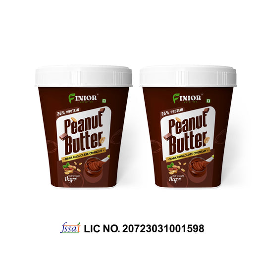 FINIOR Peanut Butter Dark Chocolate Crunchy 1 kg Bucket, Super Smooth, Tasty & Healthy 1 kg each   (Pack of 2)