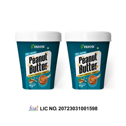 FINIOR High Protein Peanut Butter (White Chocolate Crispy) 1 kg each (Pack of 2)