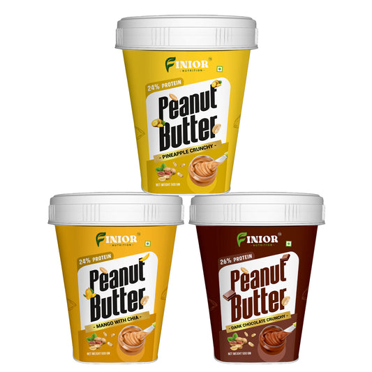 FINIOR High Protein Peanut Butter Combo (Dark Chocolate, Pineapple, Mango Chia) 500 gm each (Pack of 3)