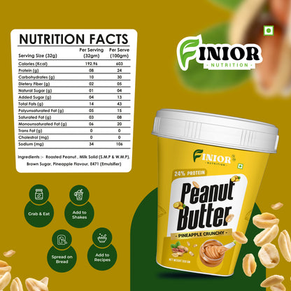 FINIOR High Protein Peanut Butter (Mango Chia, Pineapple Crunchy) 1 kg  (Pack of 2)